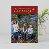 Christmas Blessings Photo Cross Script Faith Red Folie Feestdagenkaart (Staand Voorkant)