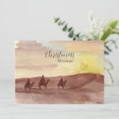 Christmas Blessings Three Wise Men Camels Desert Feestdagenkaart (Staand voorkant)