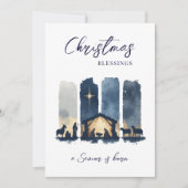Christmas Blessings Watercolor Nativity Scene Feestdagenkaart (Voorkant)