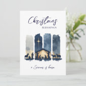 Christmas Blessings Watercolor Nativity Scene Feestdagenkaart (Staand voorkant)