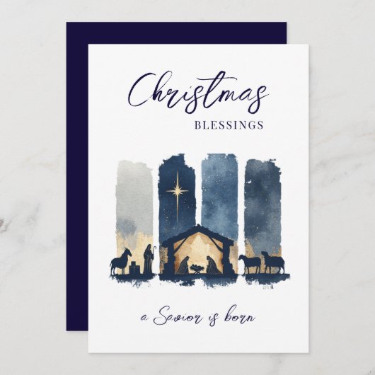 Christmas Blessings Watercolor Nativity Scene Feestdagenkaart (Voorkant / Achterkant)