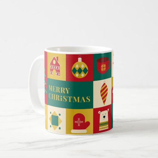 Christmas block pattern bauhaus style koffiemok (Voorkant links)