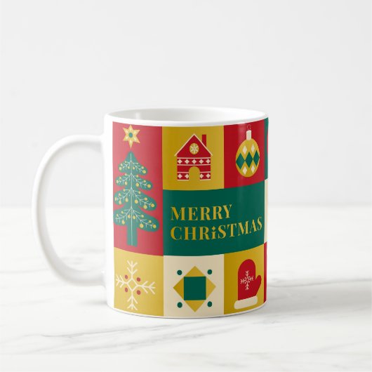 Christmas block pattern bauhaus style koffiemok (Links)