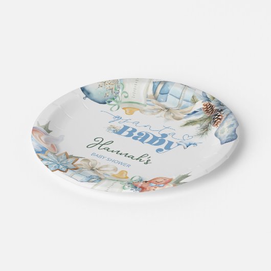 Christmas Blue Boy Santa Baby shower Papieren Bordje (Gekanteld)