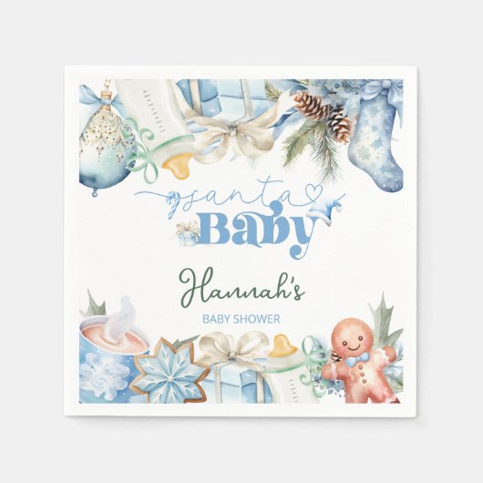 Christmas Blue Boy Santa Baby shower Servet (Voorkant)