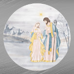 Christmas Blue Christian Religious Watercolor Ronde Sticker<br><div class="desc">Jesus,  Mary,  & Joseph along with wisemen and star.</div>