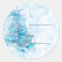 Christmas Blue Christmas Tree Custom Gift Label