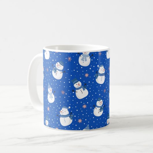 Christmas Blue Coffee Mok met sneeuwpoppen (Voorkant links)