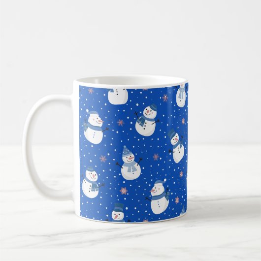 Christmas Blue Coffee Mok met sneeuwpoppen (Links)