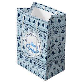 CHRISTMAS Blue Deer, aangepast M Gift Ba Medium Cadeauzakje