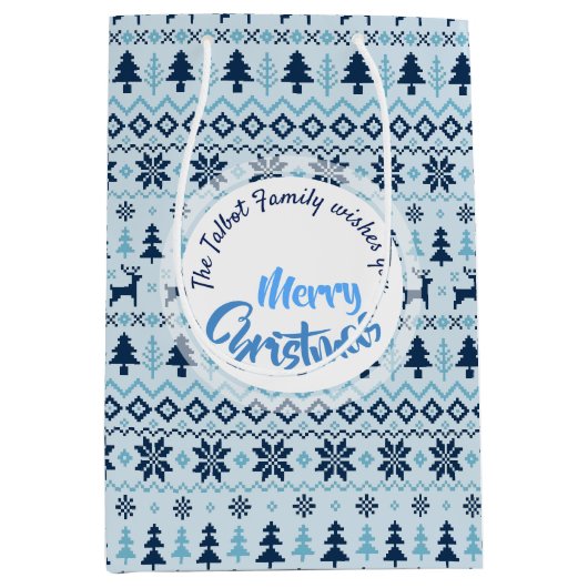 CHRISTMAS Blue Deer, aangepast M Gift Ba Medium Cadeauzakje (Voorkant)