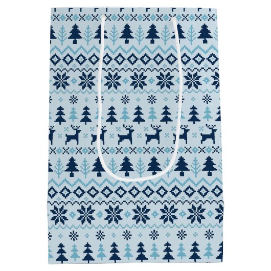 CHRISTMAS Blue Deer, aangepast M Gift Ba Medium Cadeauzakje (Achterkant)