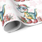Christmas Blue Dino and Presents Boy Baby Shower Cadeaupapier (Rol Hoek)
