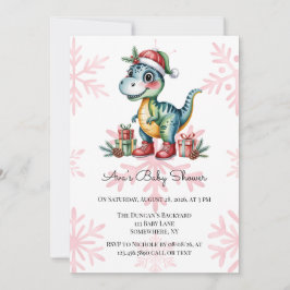 Christmas Blue Dino and Presents Boy Baby Shower Kaart