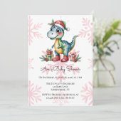 Christmas Blue Dino and Presents Boy Baby Shower Kaart (Staand voorkant)