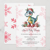 Christmas Blue Dino and Presents Boy Baby Shower Kaart (Voorkant / Achterkant)