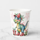 Christmas Blue Dino and Presents Boy Baby Shower Papieren Bekers (Achterkant)