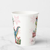 Christmas Blue Dino and Presents Boy Baby Shower Papieren Bekers (Rechts)