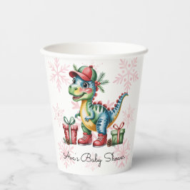 Christmas Blue Dino and Presents Boy Baby Shower Papieren Bekers