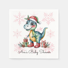 Christmas Blue Dino and Presents Boy Baby Shower Servet