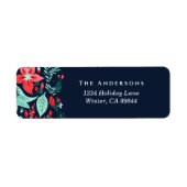 Christmas Blue Elegant Red Holiday Floral Address Etiket (Voorkant)