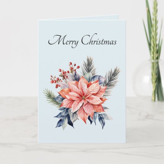 Christmas Blue Floral Wenskaart Bedankkaart (Voorkant)