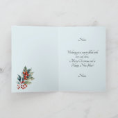 Christmas Blue Floral Wenskaart Bedankkaart (Binnen)