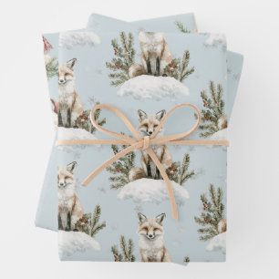 Christmas Blue Fox Snow Inpakpapier Vel