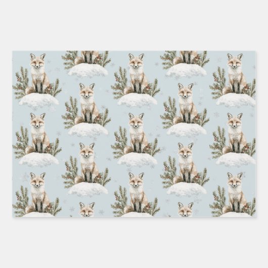 Christmas Blue Fox Snow Inpakpapier Vel (Voorkant)