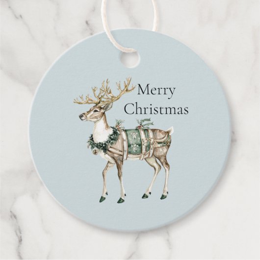 Christmas Blue Green Deer Bedankjes Labels (Voorkant)