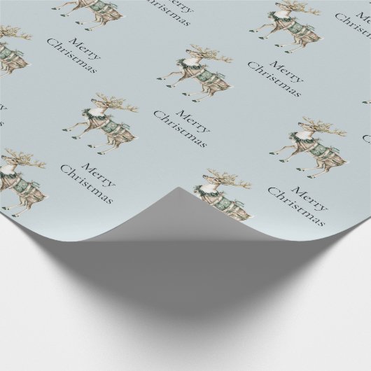 Christmas Blue Green Deer Cadeaupapier (Hoek)