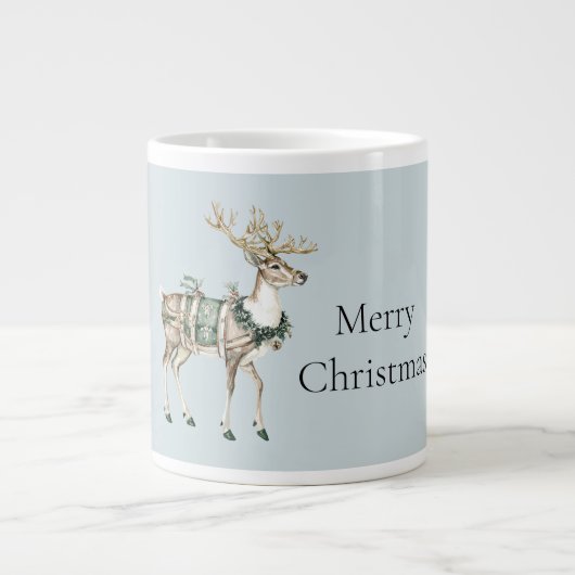 Christmas Blue Green Deer Grote Koffiekop (Voorkant)