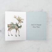 Christmas Blue Green Deer Kaart (Binnen)