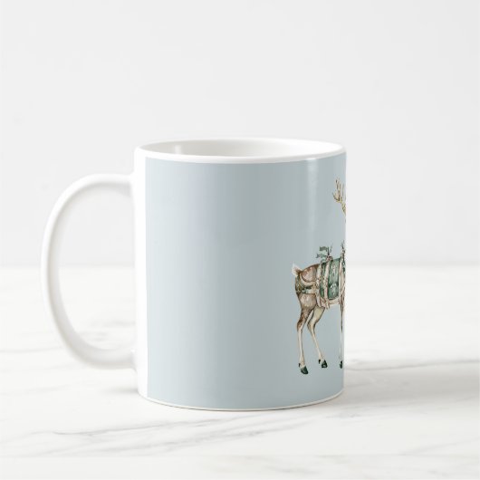 Christmas Blue Green Deer Koffiemok (Links)