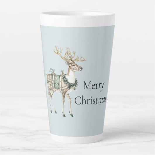 Christmas Blue Green Deer Latte Mok (Voorkant)