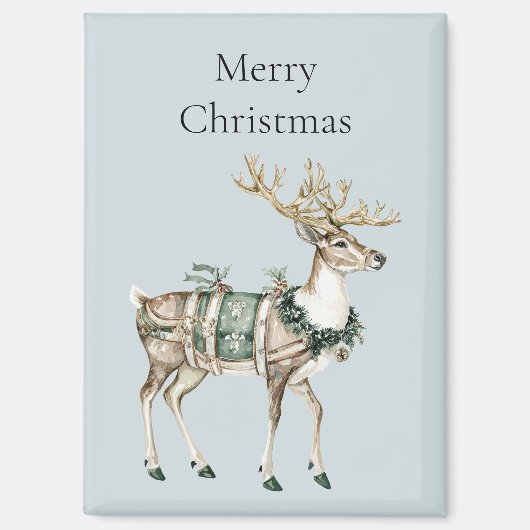 Christmas Blue Green Deer Magneet (Voorkant)