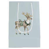 Christmas Blue Green Deer Medium Cadeauzakje (Achterkant)