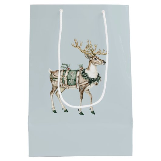 Christmas Blue Green Deer Medium Cadeauzakje (Achterkant)