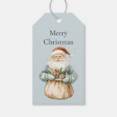 Christmas Blue Grey Santa Cadeaulabel (Voorkant)
