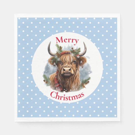 Christmas Blue Highlander Koe Servet (Voorkant)