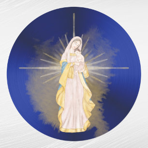 Christmas Blue Nativity Watercolor Ronde Sticker