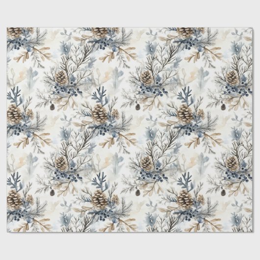 Christmas Blue Pine Cones   Cadeaupapier (Vlak)