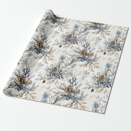 Christmas Blue Pine Cones   Cadeaupapier (Uitgerold)