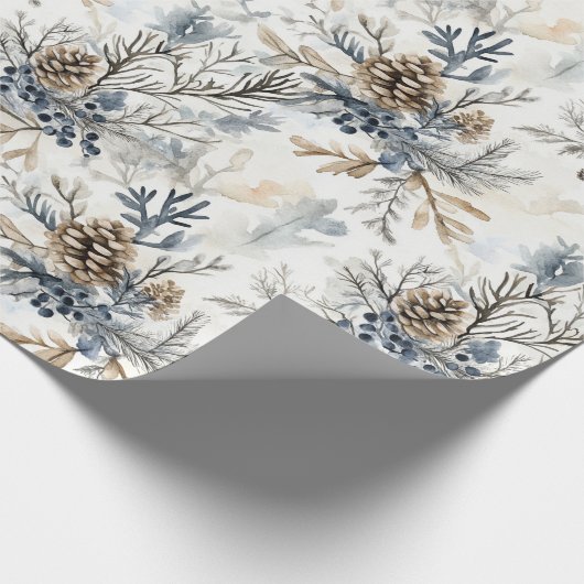 Christmas Blue Pine Cones   Cadeaupapier (Hoek)