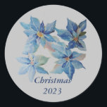 Christmas Blue Poinsettias - Stickers<br><div class="desc">Onze favoriete vakantiepoinsettias van een origineel waterverf schilderij. Voeg een speciaal tintje toe aan je cadeauverpakking.</div>