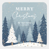 Christmas Blue Shades Chic Winter Landscape Vierkante Sticker (Voorkant)