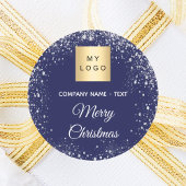 Christmas blue silver glitter business logo ronde sticker