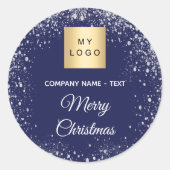 Christmas blue silver glitter business logo ronde sticker (Voorkant)