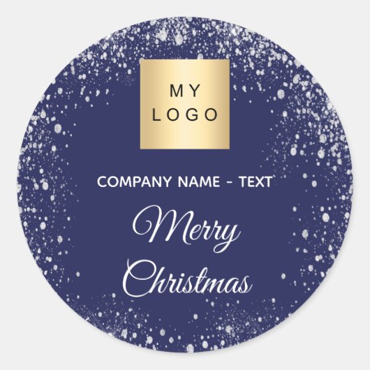 Christmas blue silver glitter business logo ronde sticker (Voorkant)