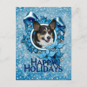 Christmas - Blue Snowflake - Corgi Feestdagenkaart